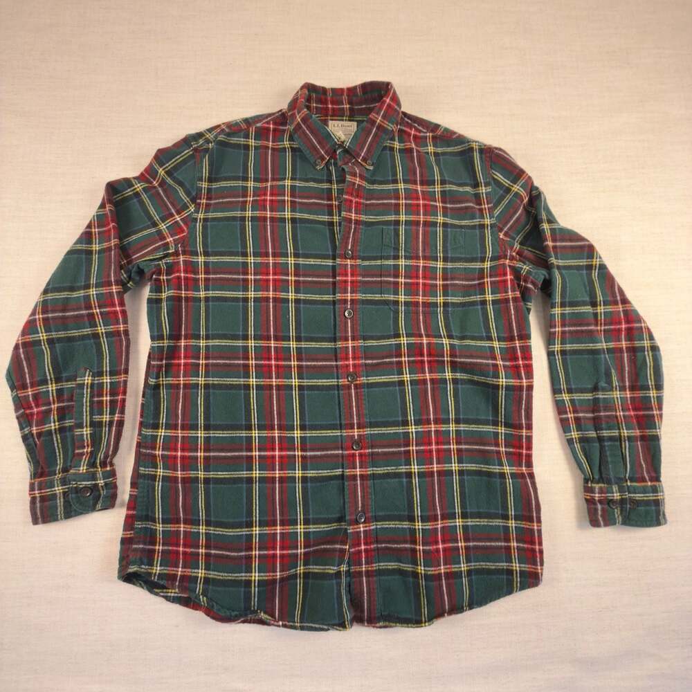 L.L.Bean Slightly Fitted Plaid Flannel Shirt Men's Size Large Regular
